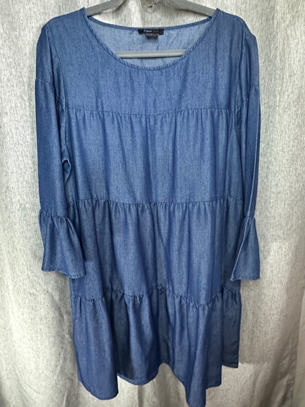 Robert Louis Denim Fit & Flare Ruffle Bell Sleeve Dress - Size Large